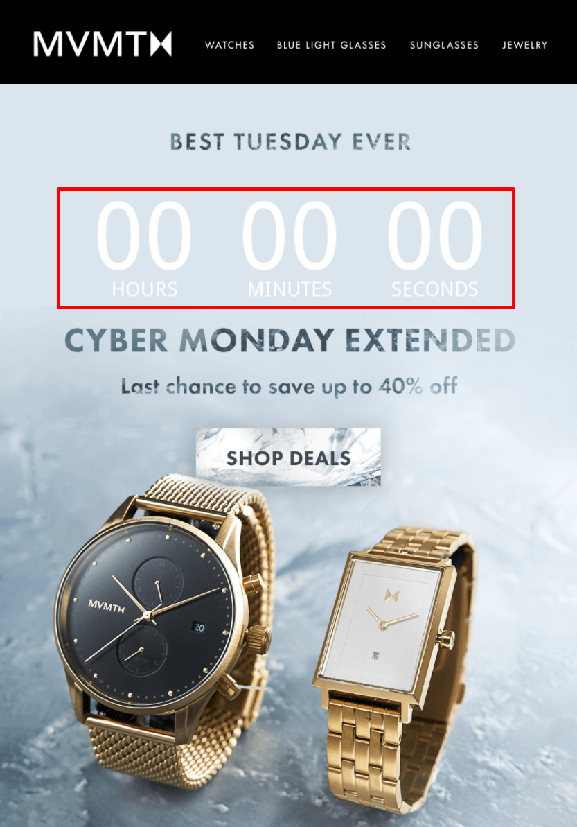 MVMT email campaign with countdown timer