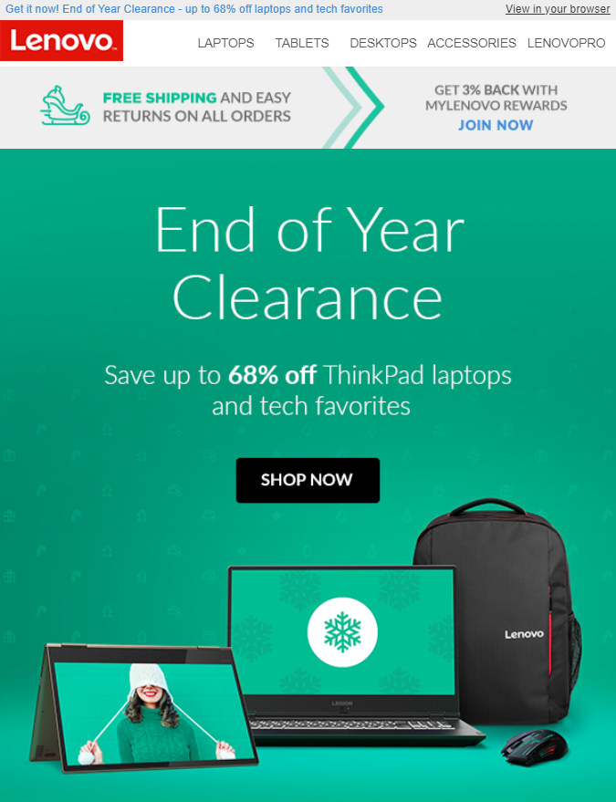 lenovo email marketing campaign for the holidays + subject line
