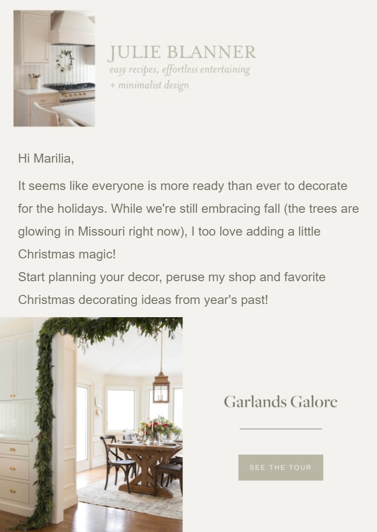 Julie Blanner email campaign example