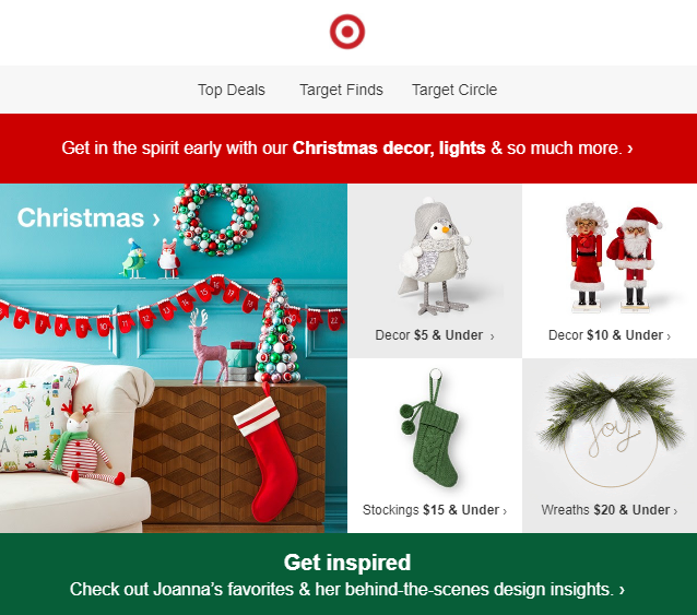 Christmas subject line and email example by target