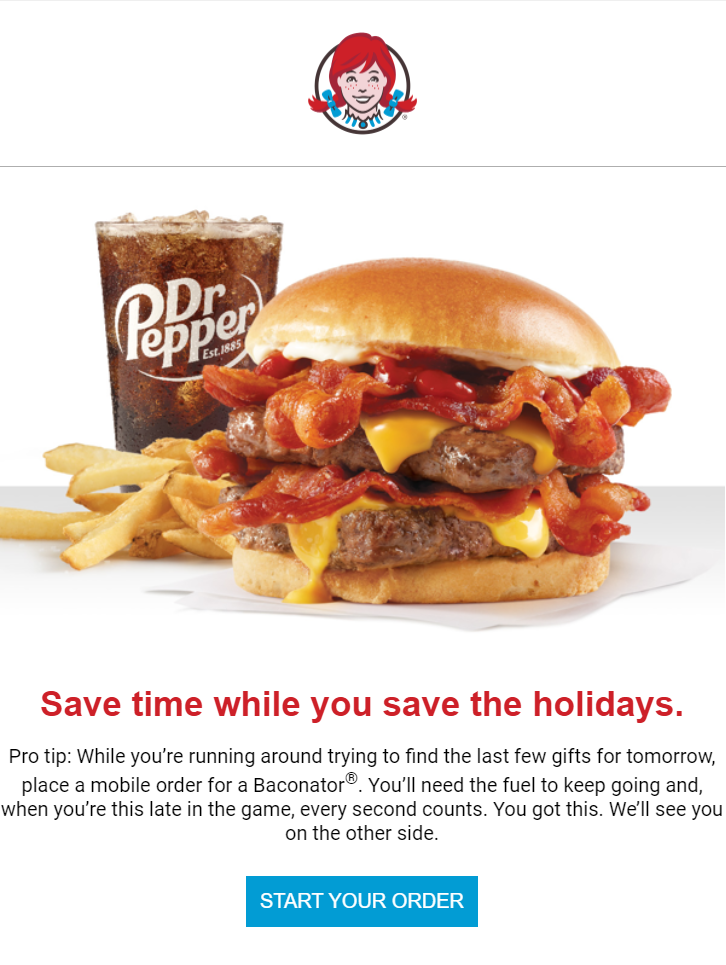 Wendy's email marketing example and subject line