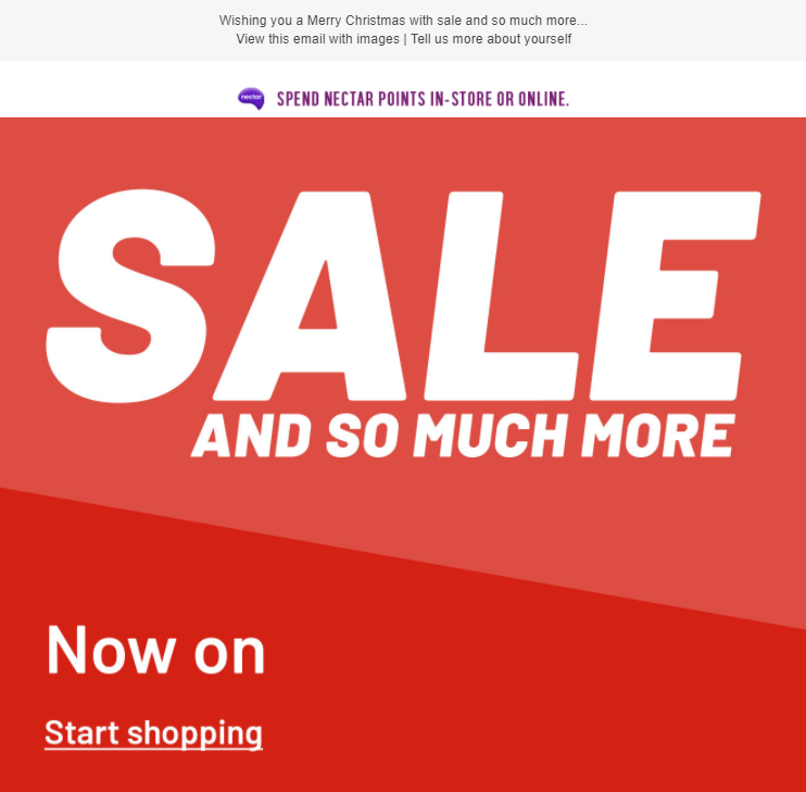 Argos christmas email subject line and sale