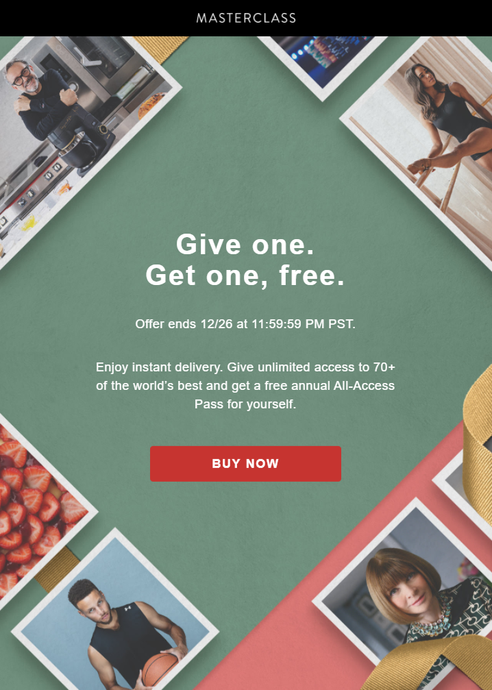 Masterclass holiday email subject line and email