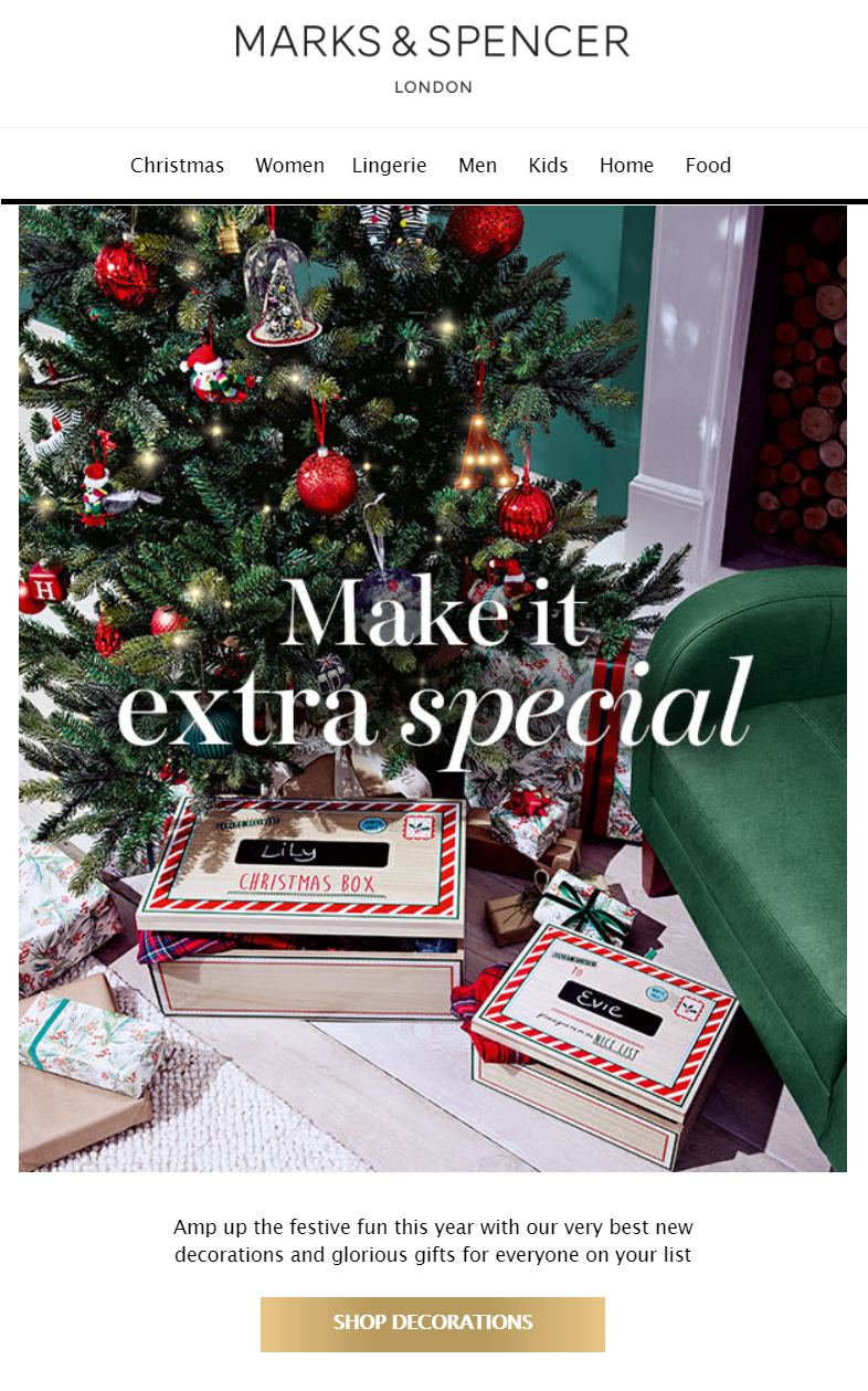 christmas email subject lines and email example by marks and spencer