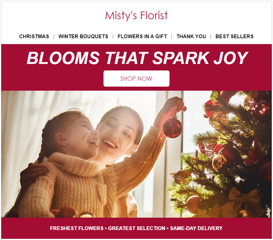christmas subject lines and example by Misty's florist