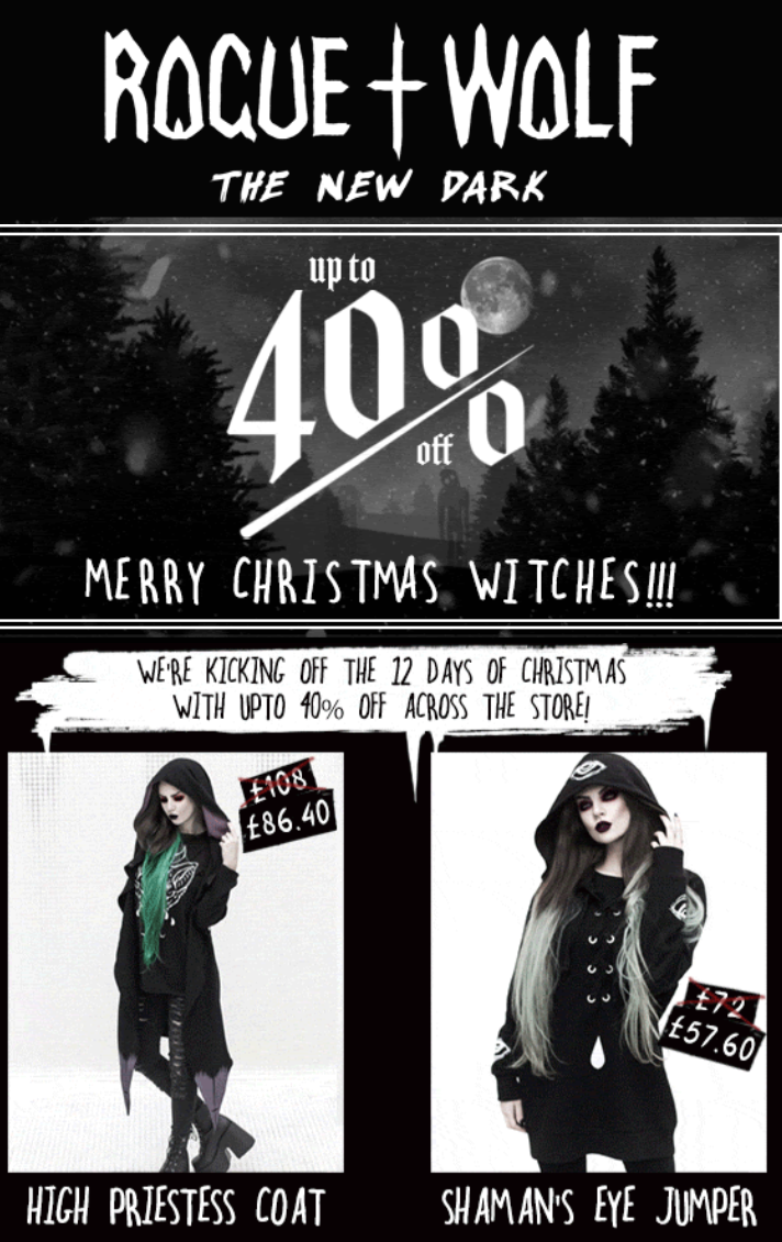 Rogue + wolf holiday email marketing campaign + subject line