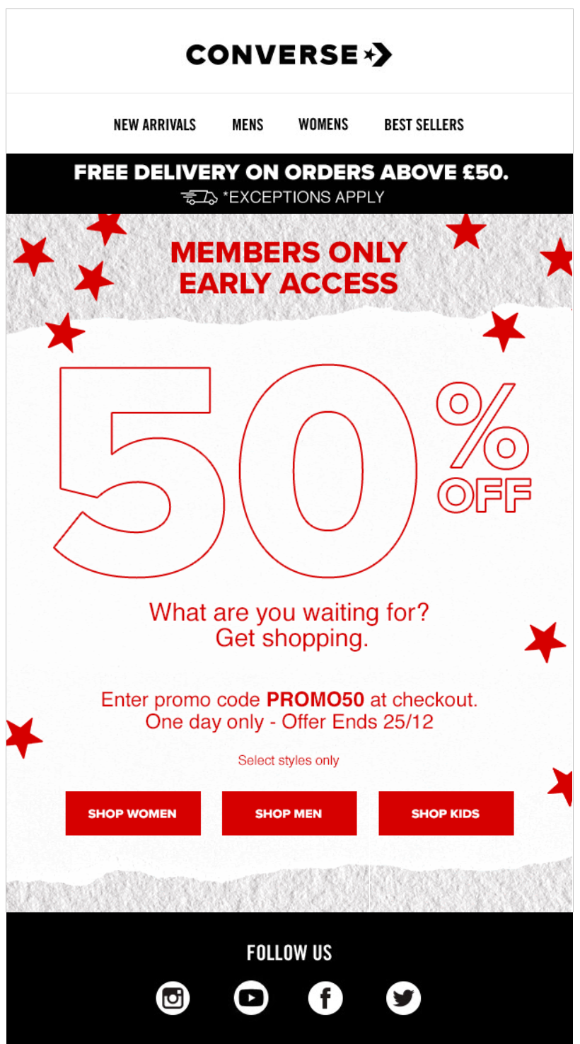 christmas eve email subject line and sale by converse