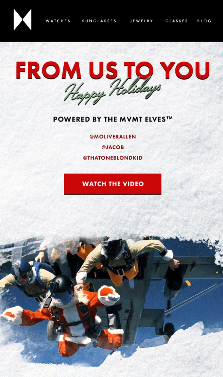 MVMT Christmas eve subject line and campaign