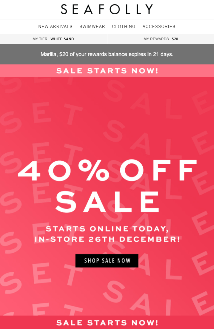 Seafolly christmas day sale and subject line