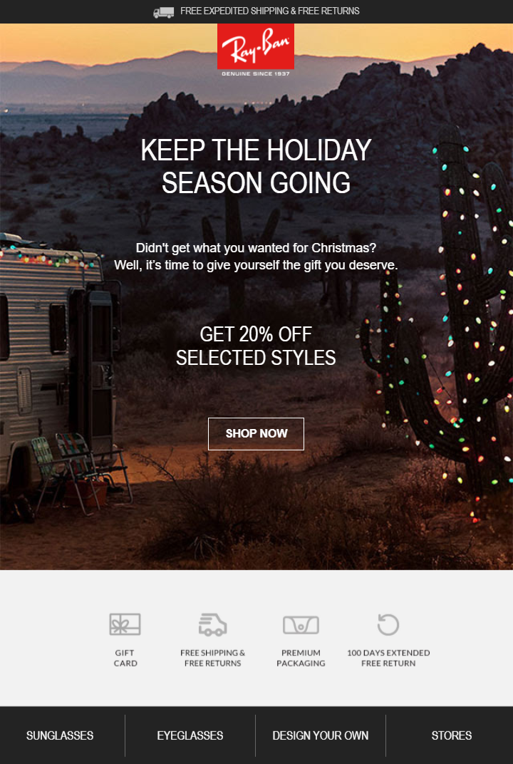 ray-ban christmas email campaign