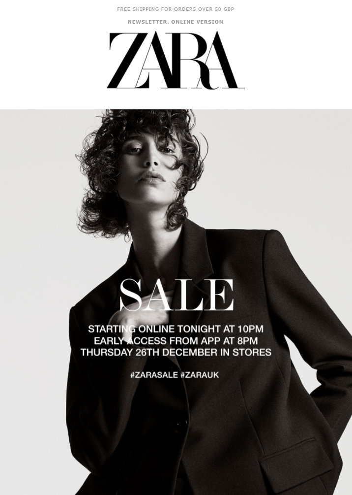 email subject line for Christmas and sale by Zara