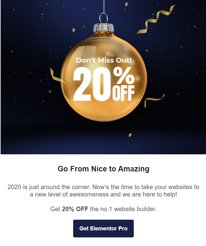 elementor email marketing campaign for christmas sale