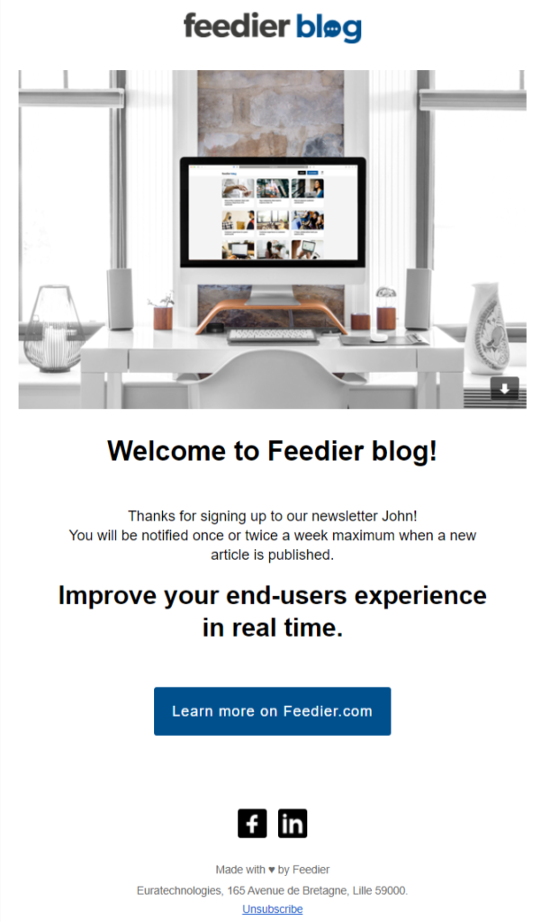 Feedier automated thank you email