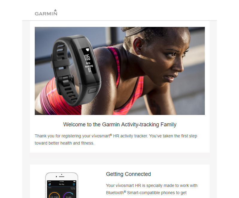 Garmin example of automated thank you