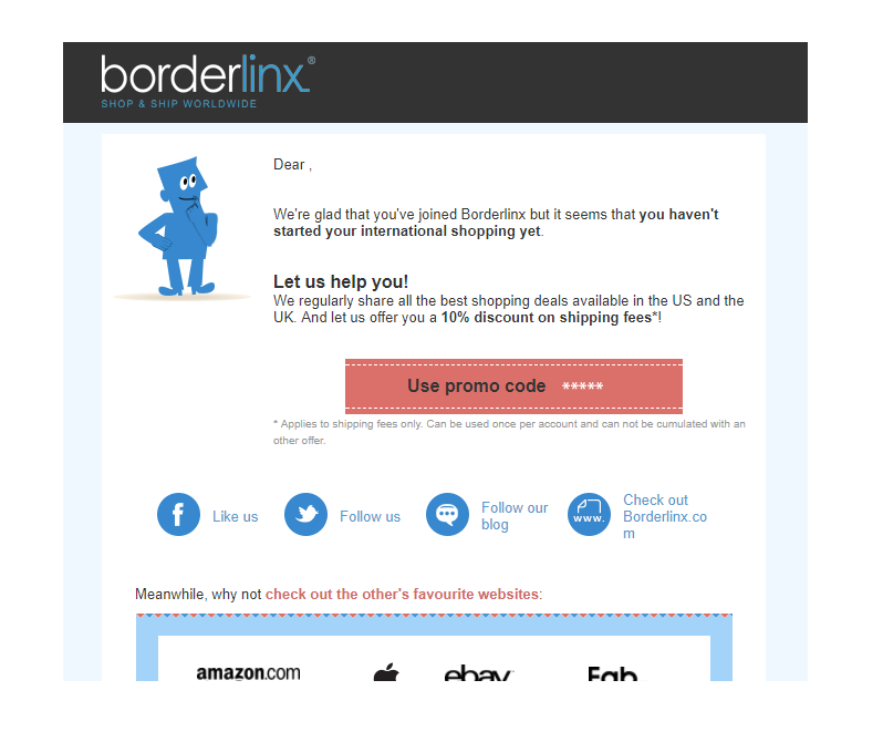 Borderlinx thank you email promo code