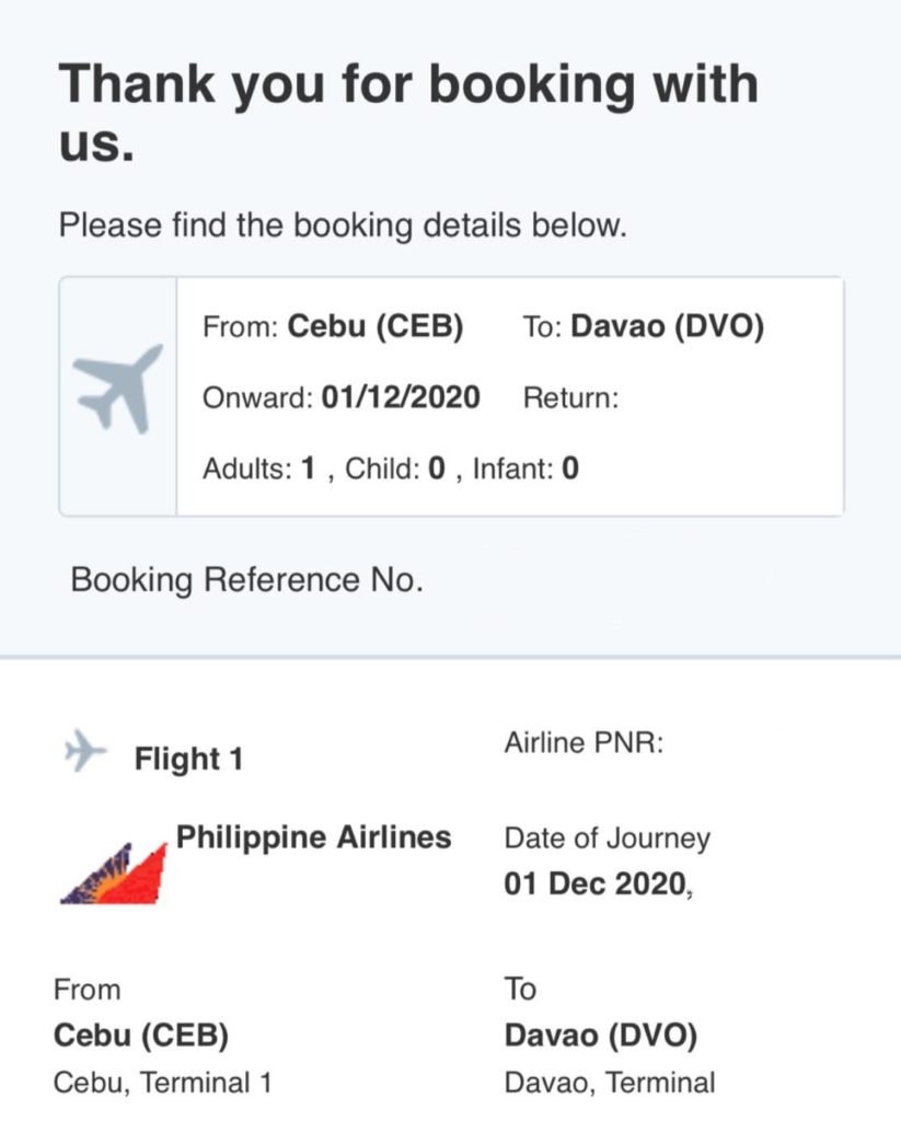 Philippine airlines thanks for booking