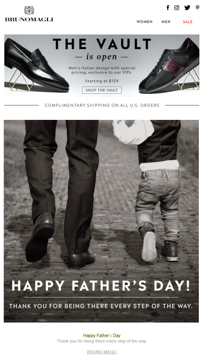 Bruno magli father's day automated email