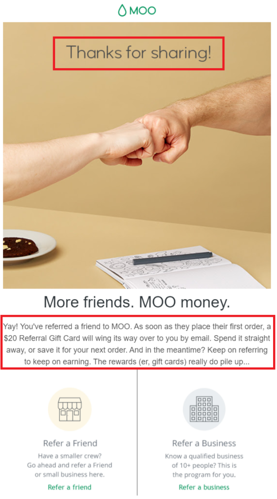 MOO automated thanks for the referral