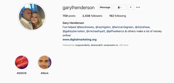 Ejemplo de influencer de las redes sociales de Gary Henderson