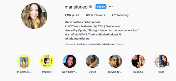 Marie Forleo - ejemplo de influencer de instagram