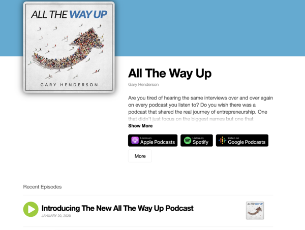 Page de destination du podcast All The Way Up