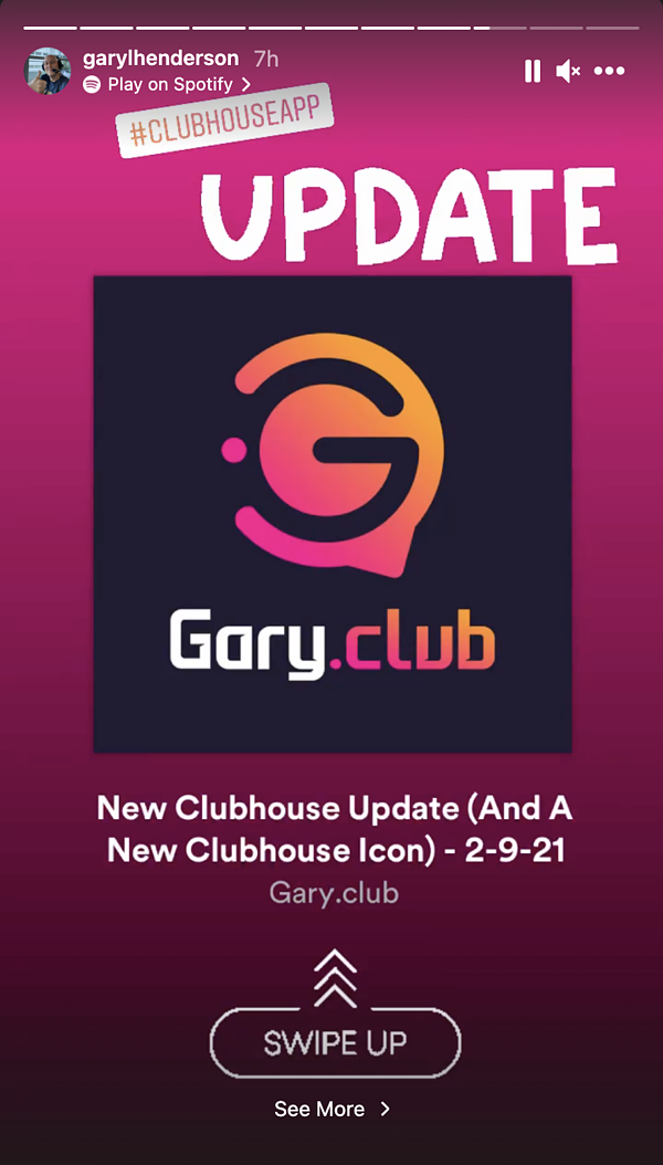 Gary.Club Instagram Swipe-Up-Funktion und Instagram-Beispiel