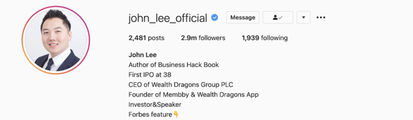 John Lee Offizieller Instagram-Account
