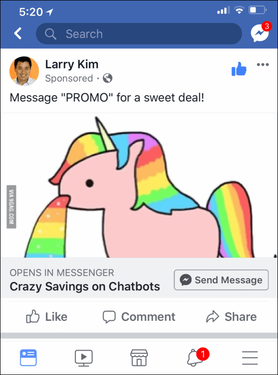 Ecco come appare un annuncio di Messenger
