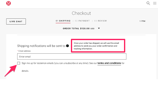 Página de pago de Lululemon