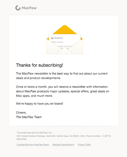 Marketing por correo electrónico de comercio electrónico MacPaw
