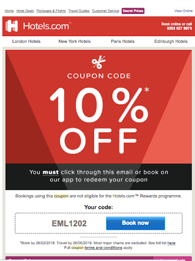 Email marketing per l'e-commerce di Hotels.com