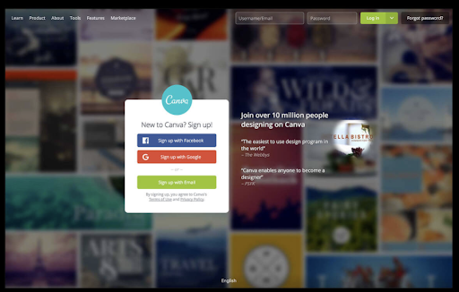 página de inicio de canva