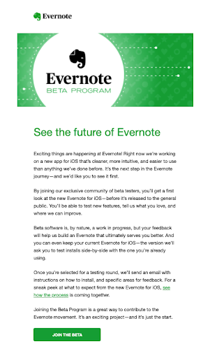 Contoh halaman arahan Evernote