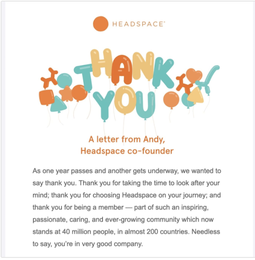 HeHeadspace "شكرًا لك" على الصفحة المقصودة للتسويق عبر البريد الإلكتروني "شكرًا لك" عبر البريد الإلكتروني