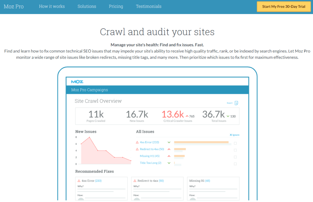 herramienta de auditoría seo técnica de moz