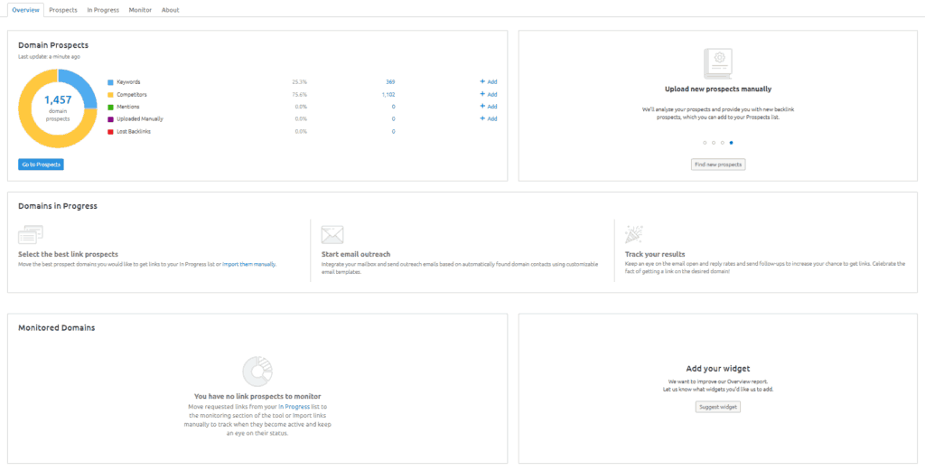 interfaz de construcción de enlaces de SEMRush