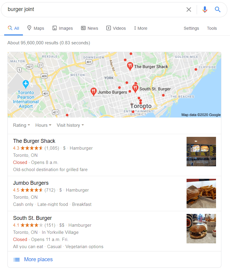 prova social do Google Places