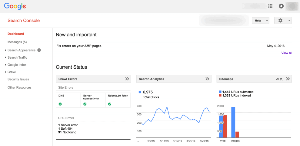 contoh halaman amp konsol pencarian google