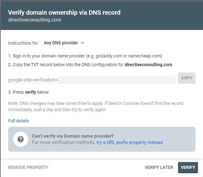 verifikasi konsol pencarian google