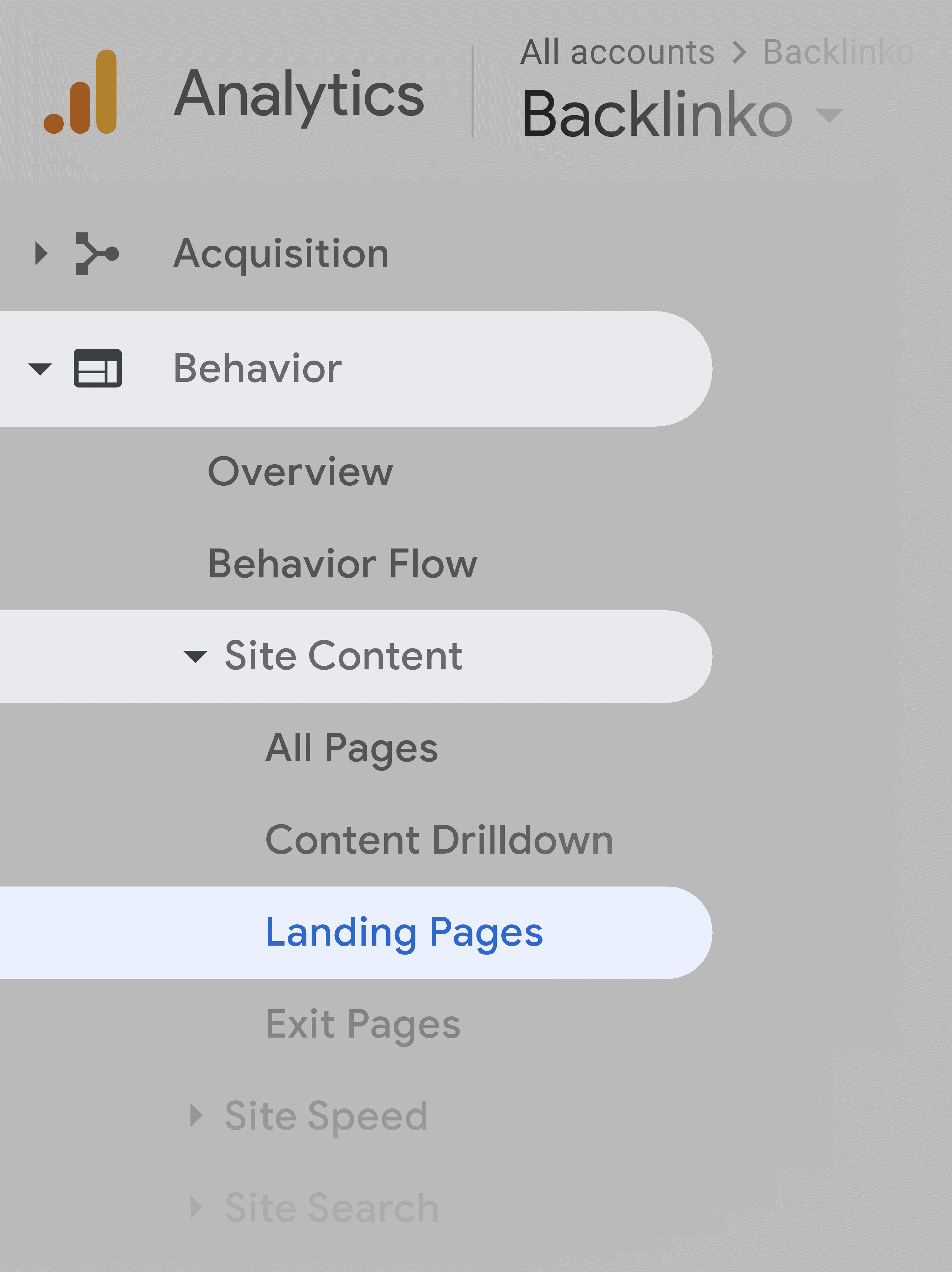 Google Analytics: navegación a páginas de destino Google Analytics – Navigation To Landing Pages