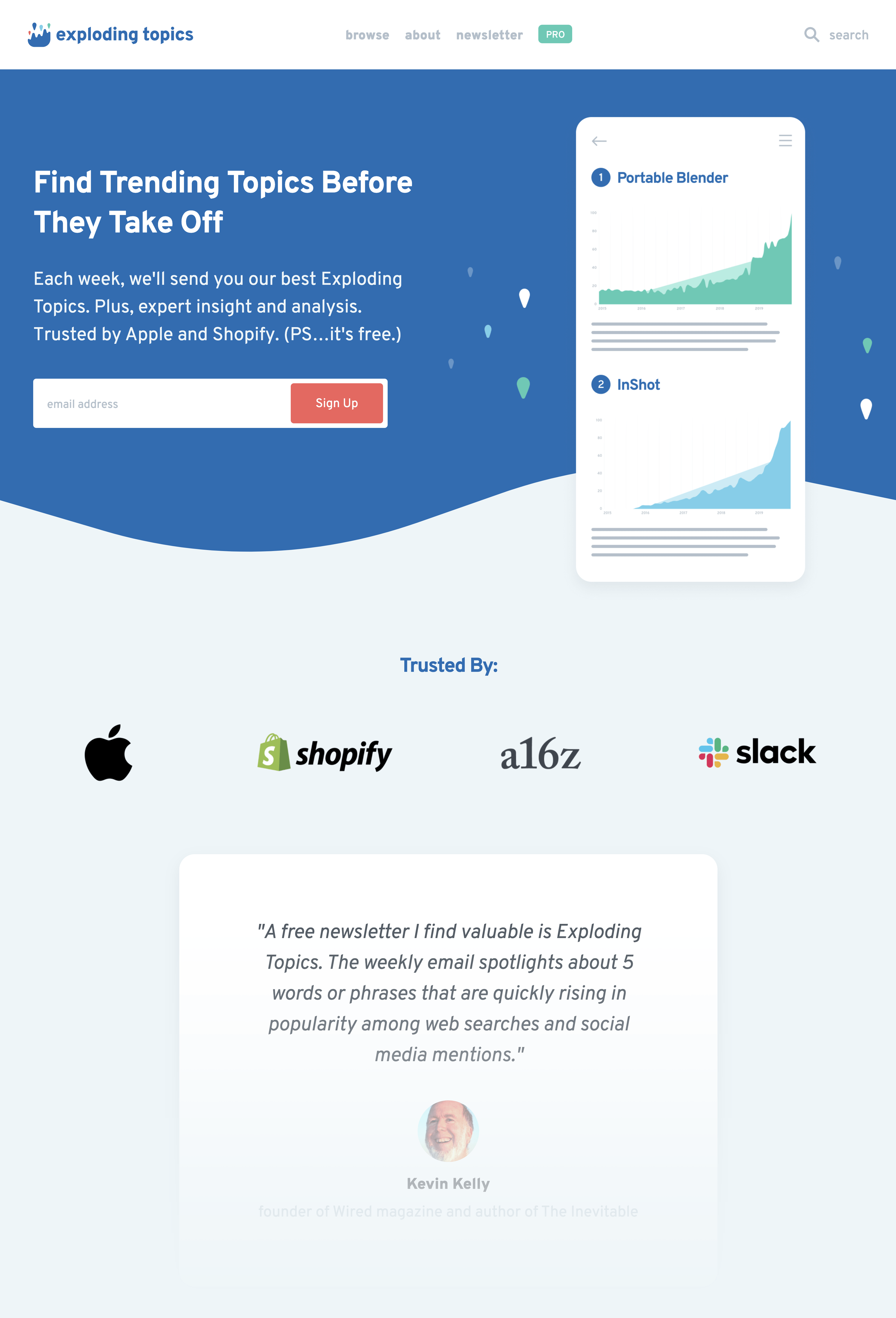 Temas explosivos: página de boletín largo Exploding Topics – Long Newsletter Page