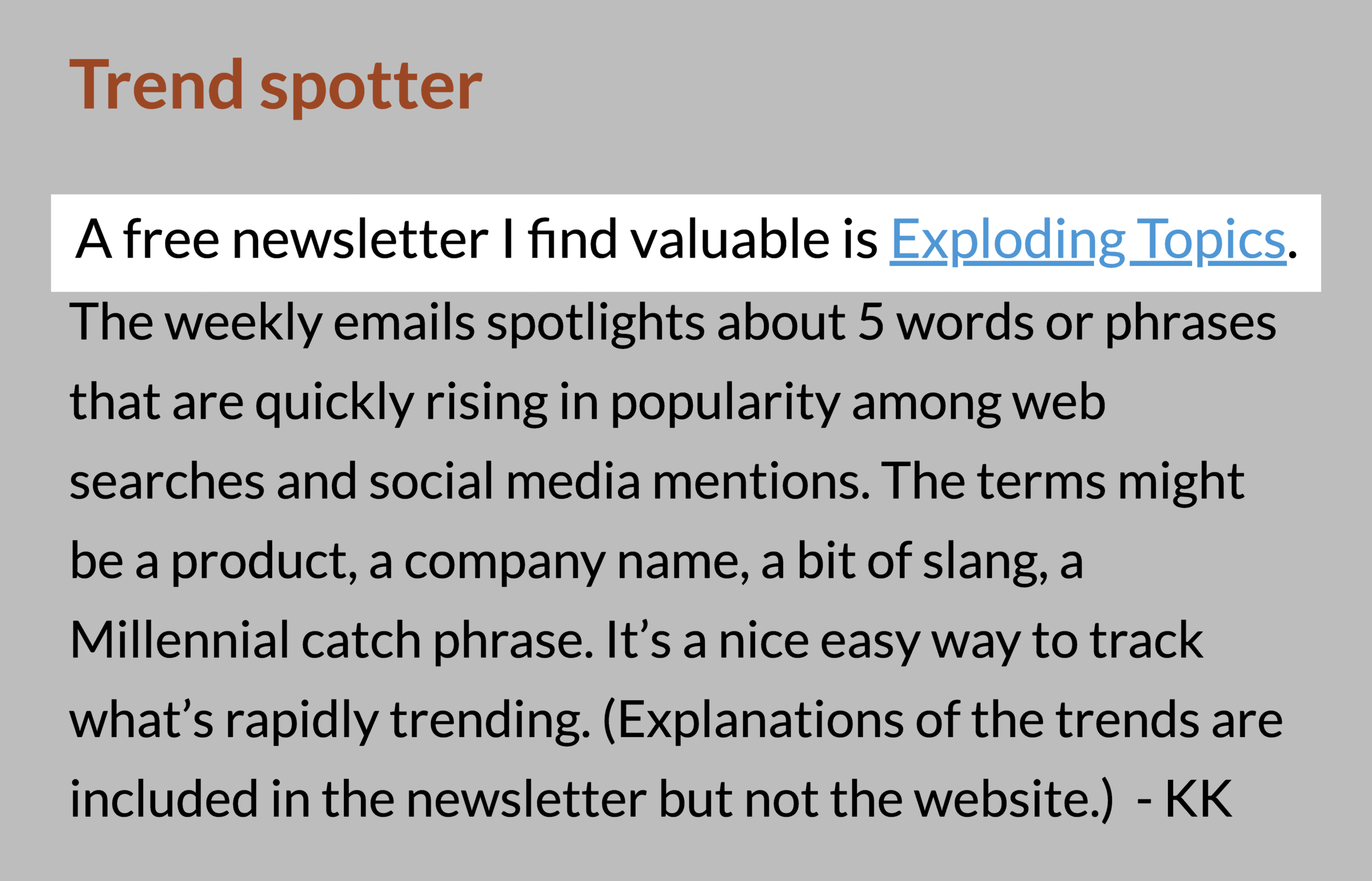 Subiecte explodante Strigăt de la Kevin Kelly Exploding Topics Shoutout From Kevin Kelly