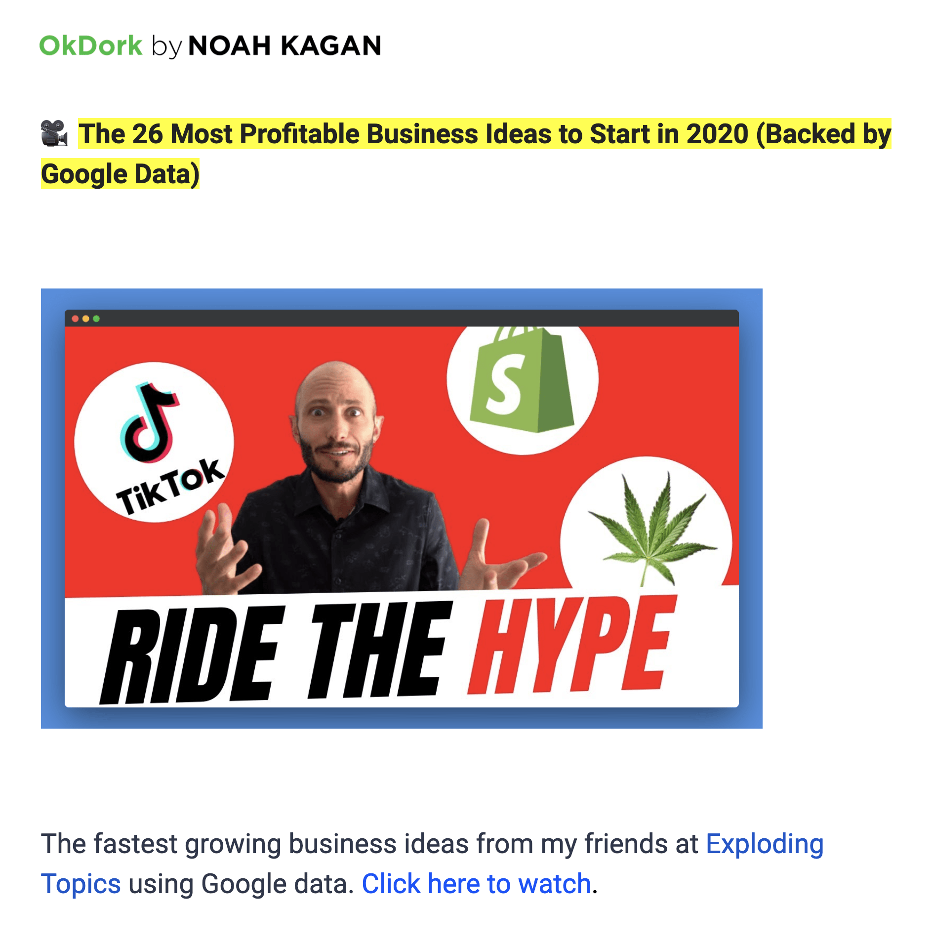Noah Kagan a împărtășit lista subiectelor explozive Noah Kagan Shared Exploding Topics List
