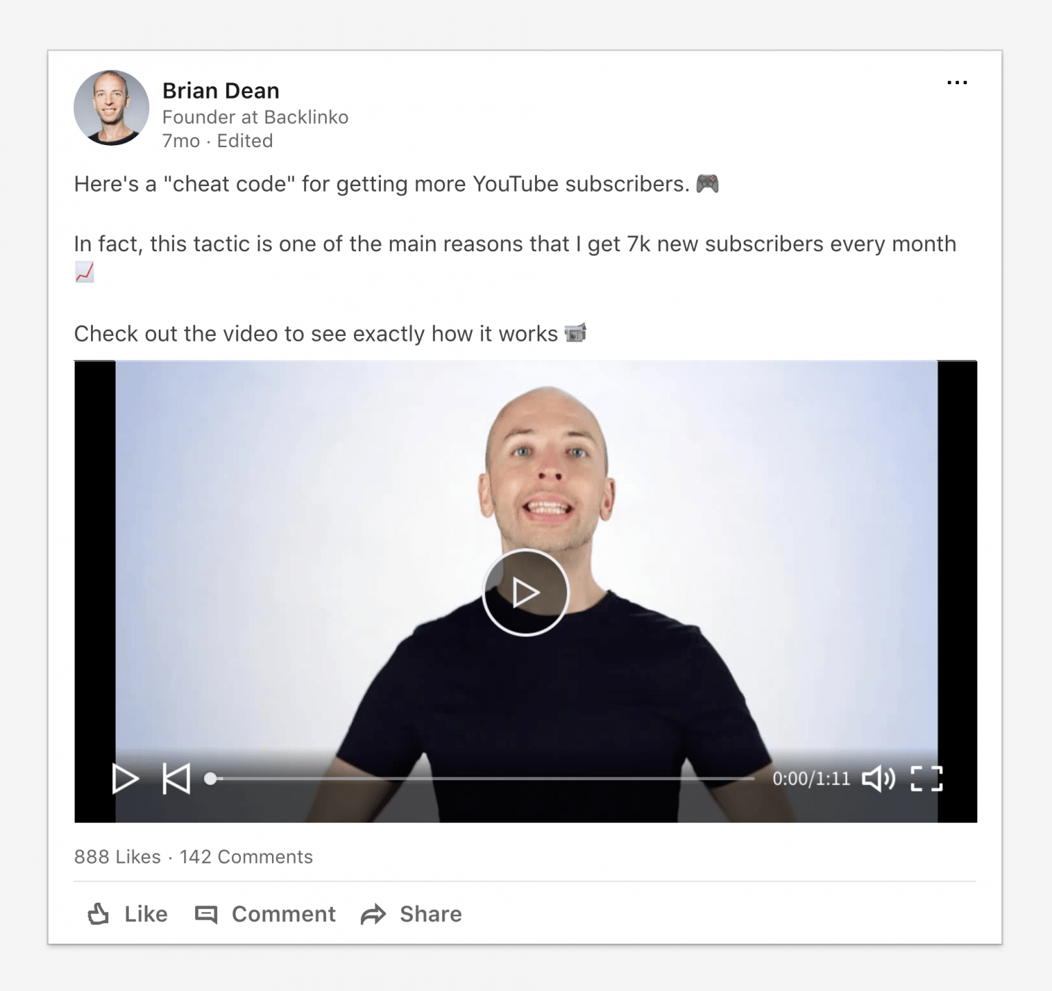 Backlinko - Postare video Linkedin Backlinko – Linkedin Video Post