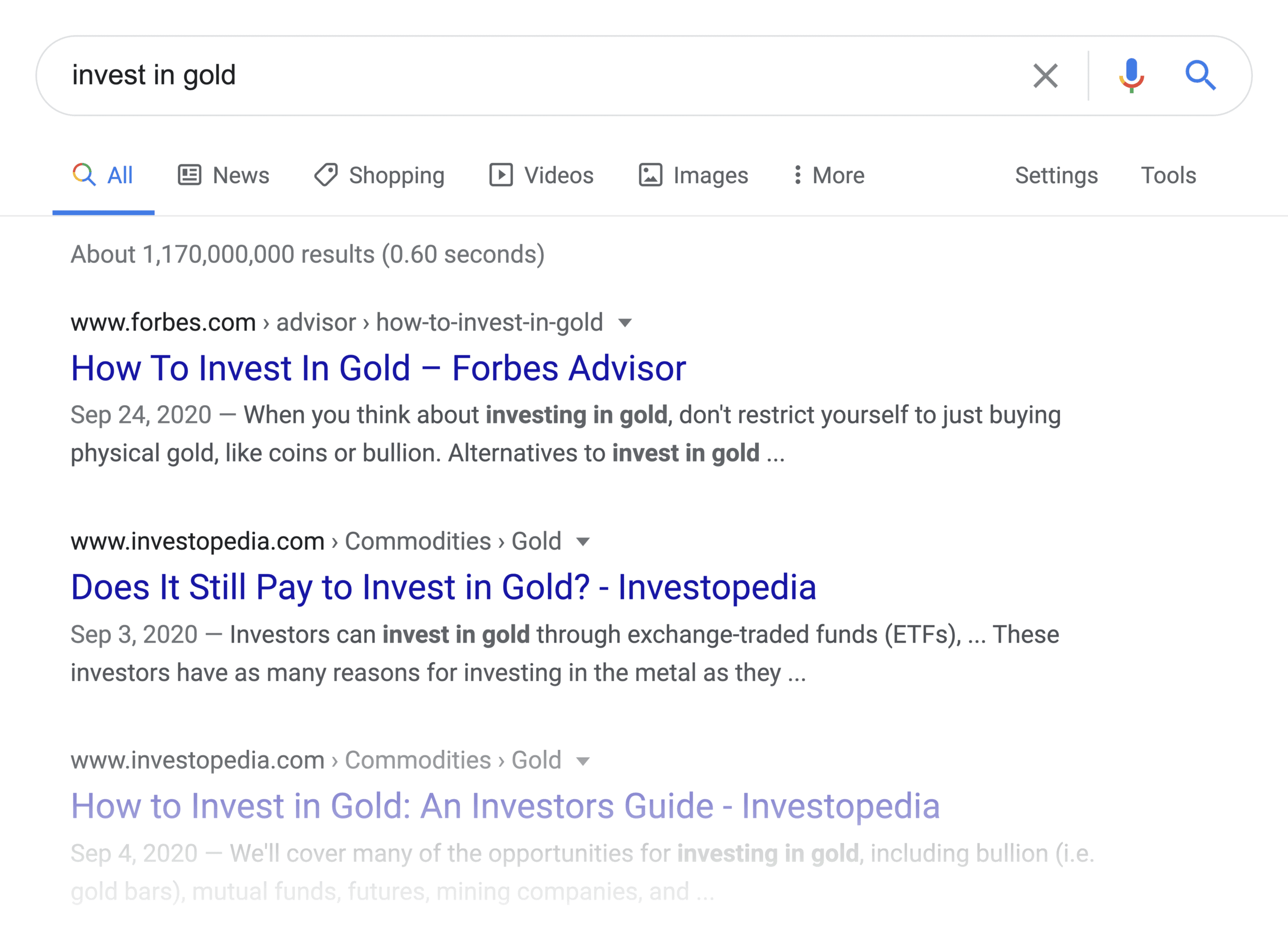 Invest In Gold SERPs