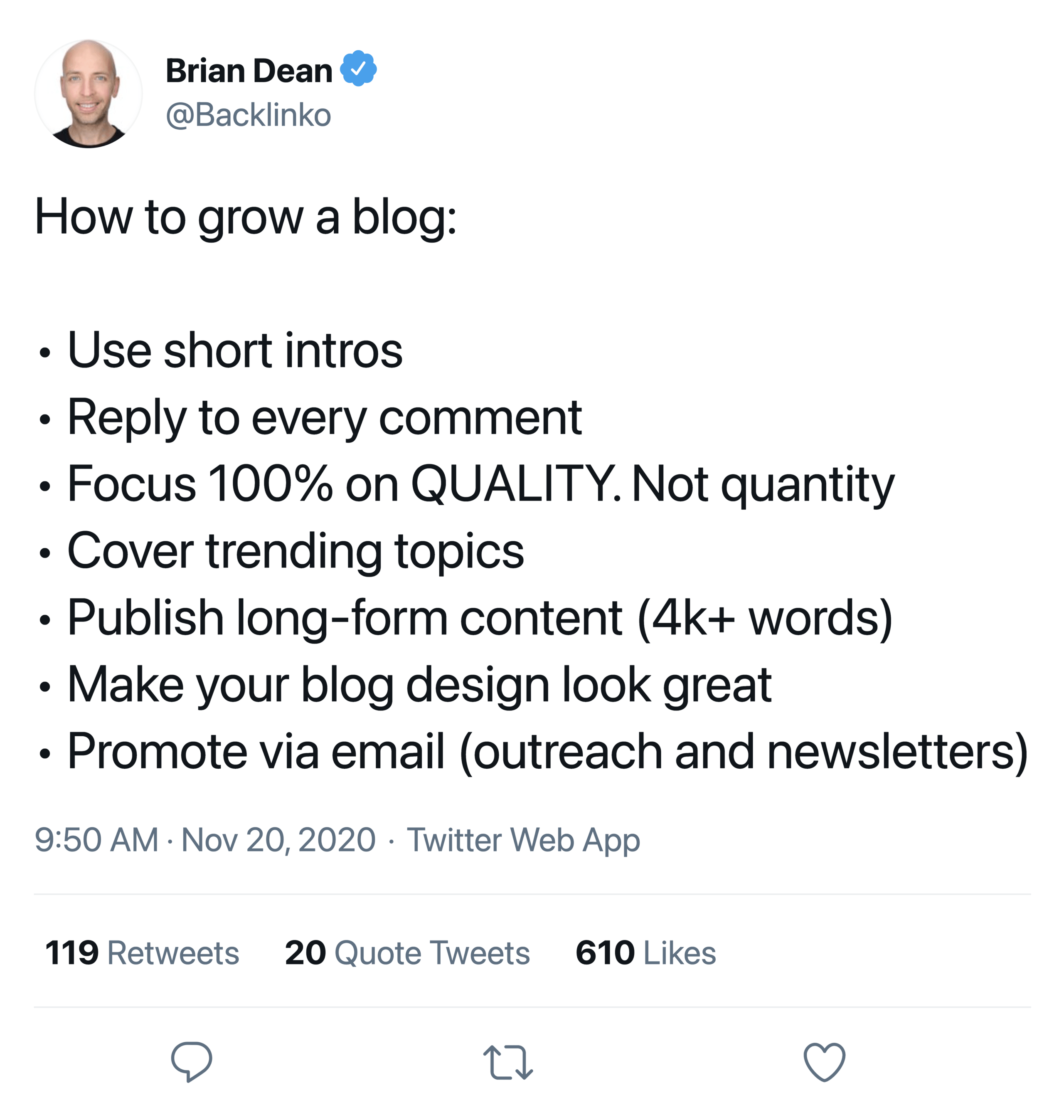 Brian – How To Grow A Blog Bullet Tweet