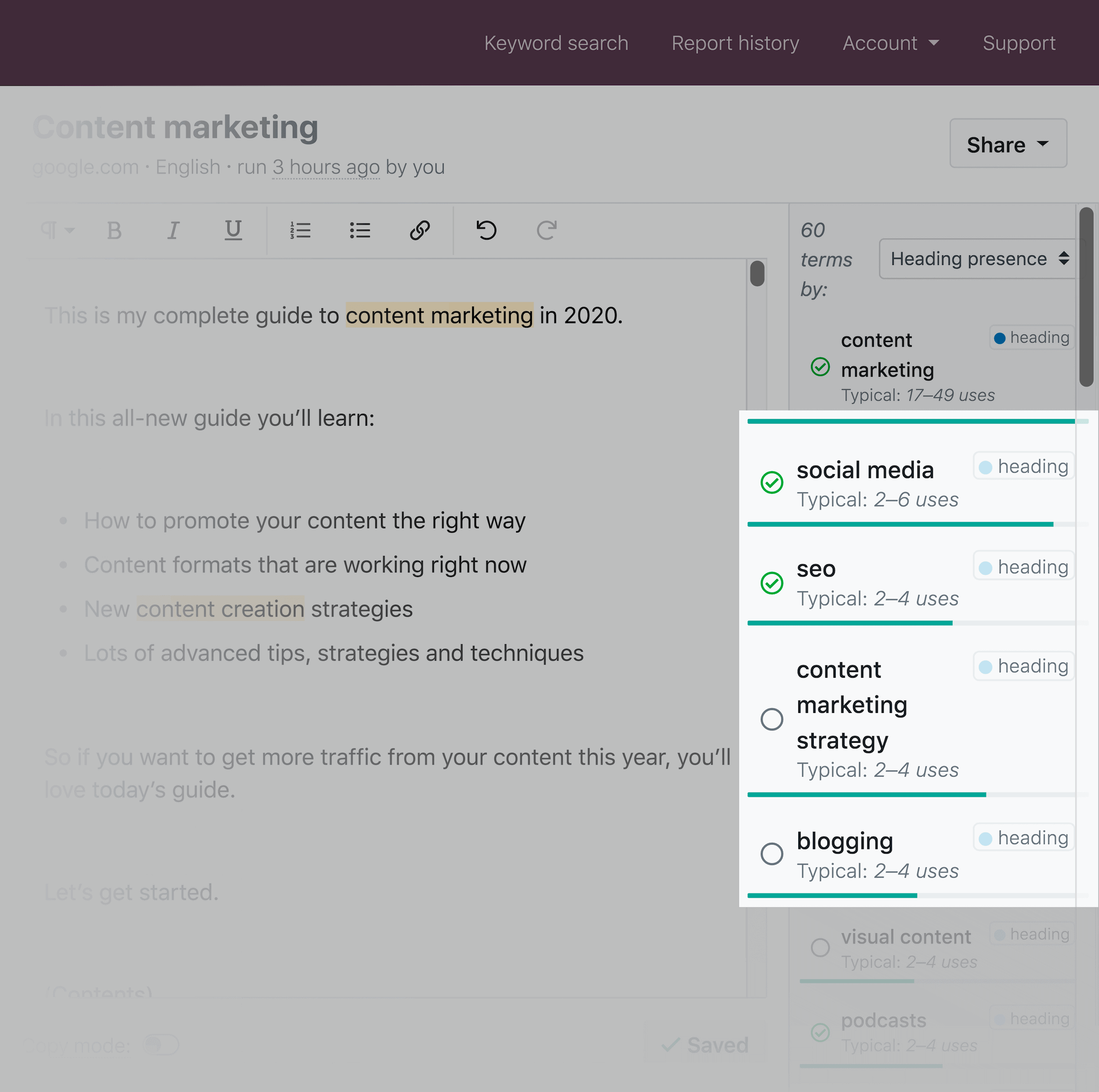 Clearscope - Backlinko - تحسين المحتوى - قائمة الدرجات Clearscope – Backlinko – Optimize content – Grade list