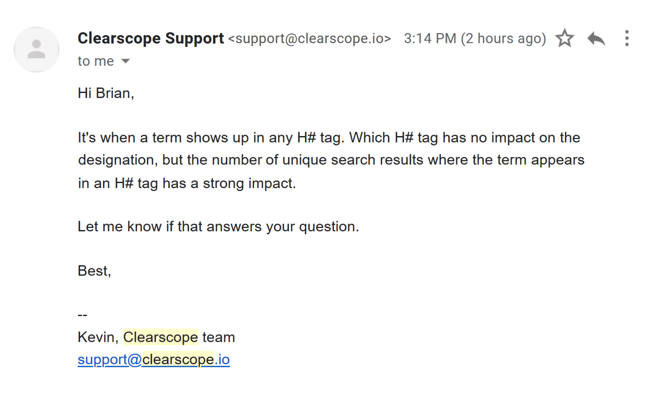 Clearscope – Support – Reply