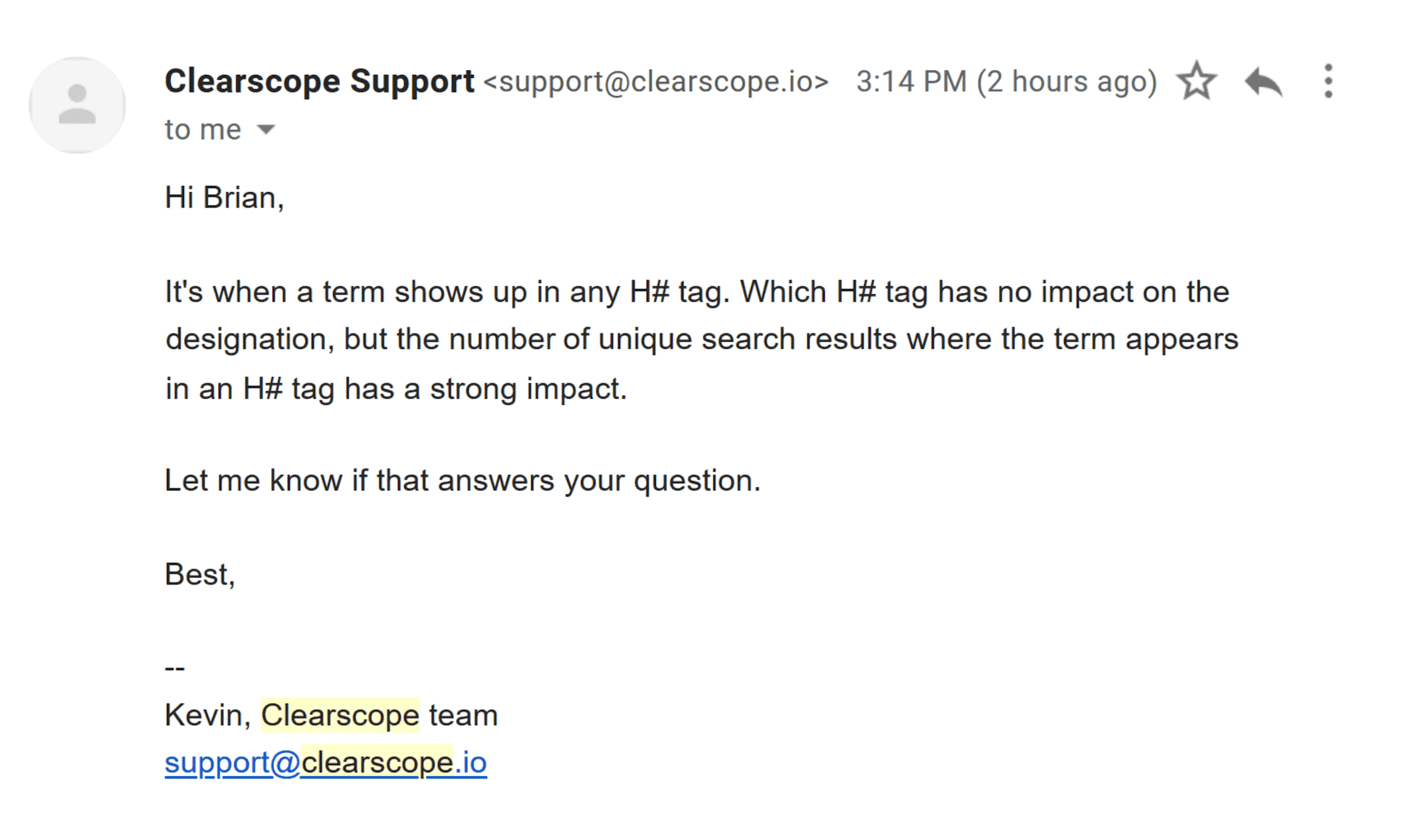 Clearscope - دعم - رد Clearscope – Support – Reply