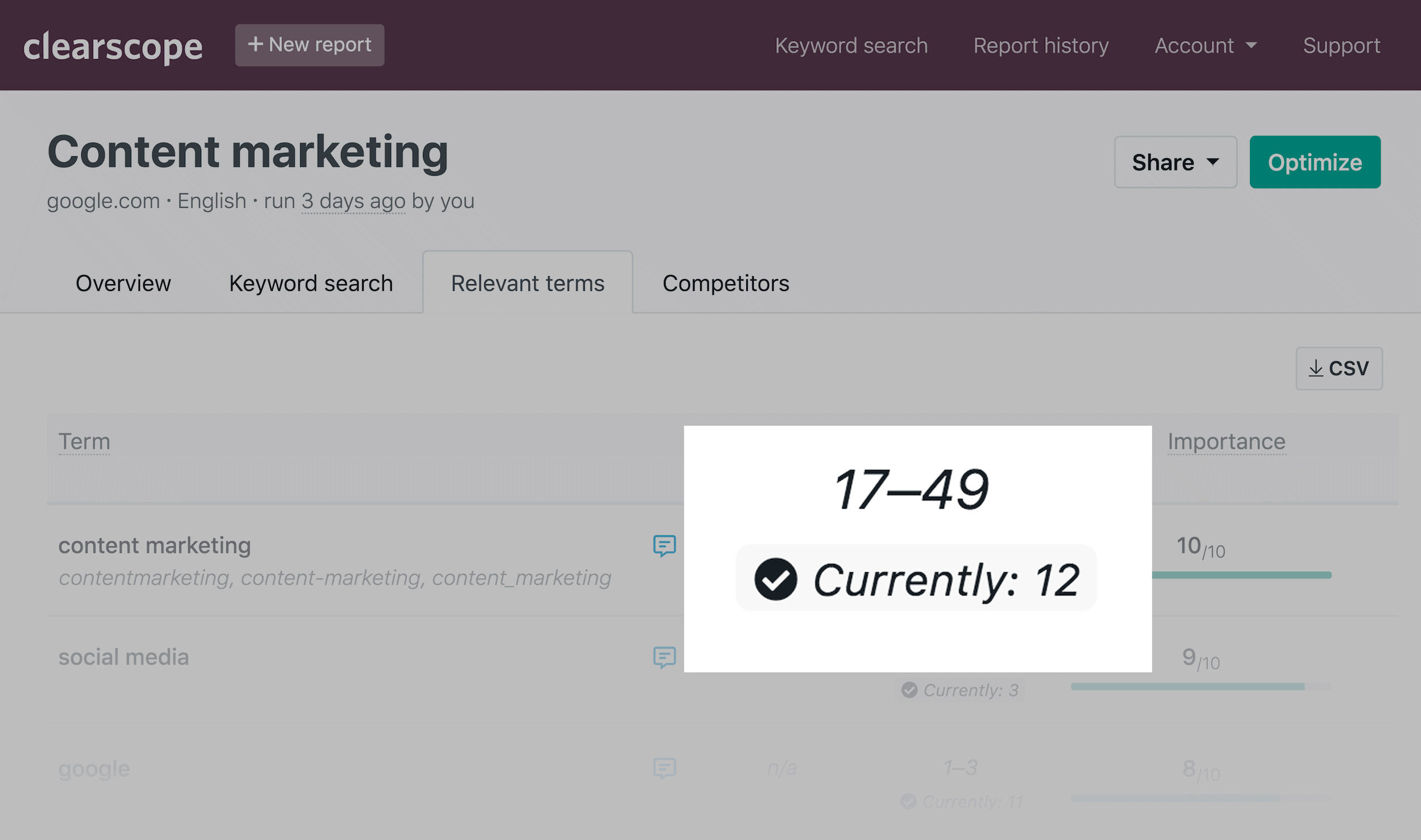 Clearscope - Backlinko - المصطلحات ذات الصلة - المستخدمة Clearscope – Backlinko – Relevant terms – Used